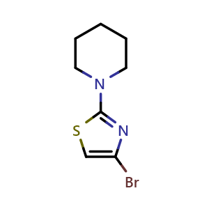 Chemical structure of 4-Bromo-2-(piperidin-1-yl)thiazole , CAS 204513-61-1, AChemBlock U109894