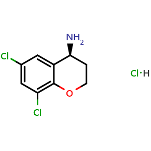 Chemical structure of (4S)-6,8-dichloro-3,4-dihydro-2H-1-benzopyran-4-amine hydrochloride , CAS 2664977-57-3, AChemBlock U110060