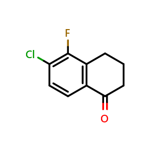 Chemical structure of 6-Chloro-5-fluoro-1,2,3,4-tetrahydronaphthalen-1-one , CAS 1260013-97-5, AChemBlock U110079