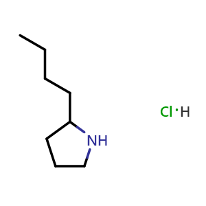 Chemical structure of 2-Butylpyrrolidine hydrochloride , CAS 17651-34-2, AChemBlock U110097