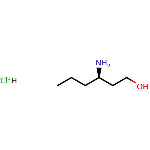Chemical structure of (R)-3-aminohexan-1-ol hydrochloride , CAS 68889-63-4, AChemBlock U110104