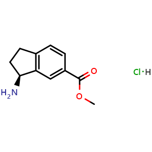 Chemical structure of (S)-methyl 3-amino-2,3-dihydro-1H-indene-5-carboxylate hydrochloride , CAS 1246509-66-9, AChemBlock U110156