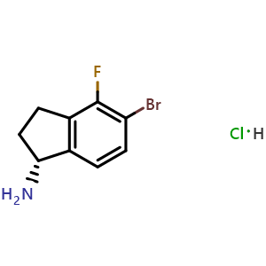 Chemical structure of (1R)-5-bromo-4-fluoroindanylamine hydrochloride , CAS 2703746-35-2, AChemBlock U110164