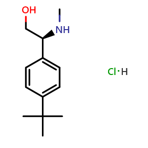 Chemical structure of (2S)-2-(4-tert-butylphenyl)-2-(methylamino)ethan-1-ol hydrochloride , CAS 2829279-68-5, AChemBlock U110181