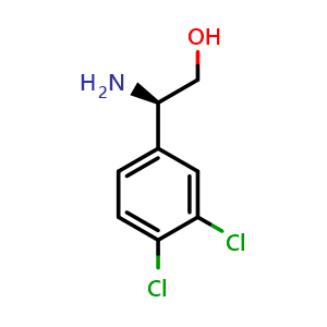 Chemical structure of (2R)-2-amino-2-(3,4-dichlorophenyl)ethan-1-ol , CAS 1213008-01-5, AChemBlock U110184