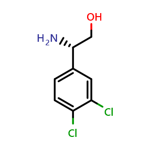 Chemical structure of (2S)-2-amino-2-(3,4-dichlorophenyl)ethan-1-ol , CAS 1213571-27-7, AChemBlock U110185