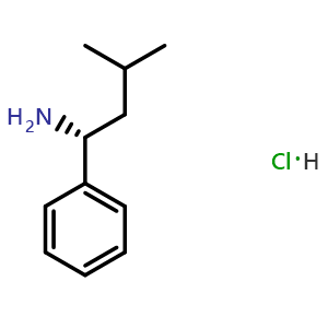 Chemical structure of (R)-3-methyl-1-phenylbutan-1-amine hydrochloride , CAS 1263198-93-1, AChemBlock U110192
