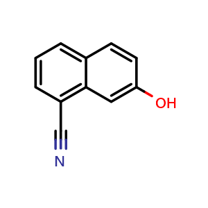 Chemical structure of 7-Hydroxynaphthalene-1-carbonitrile , CAS 19307-13-2, AChemBlock U110220