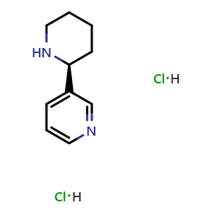 Chemical structure of (S)-3-(piperidin-2-yl)pyridine dihydrochloride , CAS 31945-06-9, AChemBlock U110231