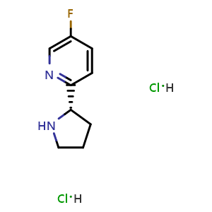 Chemical structure of 2-((2S)pyrrolidin-2-yl)-5-fluoropyridine dihydrochloride , CAS 2061996-62-9, AChemBlock U110235