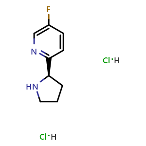 Chemical structure of 2-((2R)pyrrolidin-2-yl)-5-fluoropyridine dihydrochloride , CAS 2241594-45-4, AChemBlock U110236