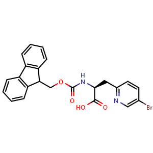 Chemical structure of (S)-2-(((9H-fluoren-9-yl)methoxy)carbonylamino)-3-(5-bromopyridin-2-yl)propanoic acid , CAS 282734-37-6, AChemBlock U110247
