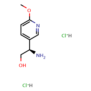 Chemical structure of (2R)-2-amino-2-(6-methoxy(3-pyridyl))ethan-1-ol dihydrochloride , CAS 1640848-71-0, AChemBlock U110255