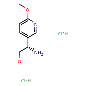 Chemical structure of (2S)-2-amino-2-(6-methoxy(3-pyridyl))ethan-1-ol dihydrochloride , CAS 1640848-68-5, AChemBlock U110256