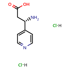 Chemical structure of (S)-3-amino-3-(pyridin-4-yl)propanoic acid dihydrochloride , CAS 490034-73-6, AChemBlock U110263