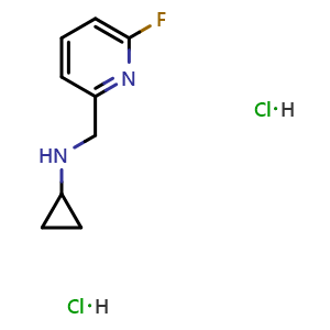 Chemical structure of (1S)cyclopropyl(6-fluoro(2-pyridyl))methylamine dihydrochloride , CAS 2241594-20-5, AChemBlock U110287
