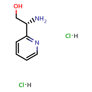 Chemical structure of (2R)-2-amino-2-(2-pyridyl)ethan-1-ol dihydrochloride , CAS 2097958-04-6, AChemBlock U110305