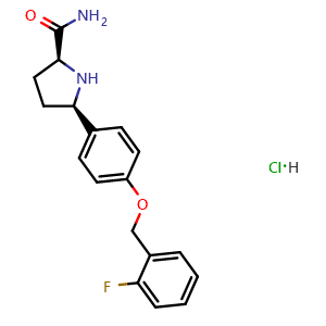 Chemical structure of (2S,5R)-5-(4-((2-fluorobenzyl)oxy)phenyl)pyrrolidine-2-carboxamide hydrochloride , CAS 934240-31-0, AChemBlock U110309