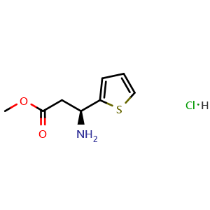 Chemical structure of Methyl (3S)-3-amino-3-(thiophen-2-yl)propanoate hydrochloride , CAS 1245606-69-2, AChemBlock U110345