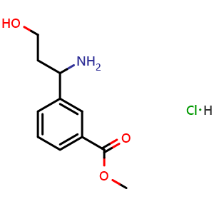 Chemical structure of Methyl 3-(1-amino-3-hydroxypropyl)benzoate hydrochloride , CAS 2703756-81-2, AChemBlock U110358
