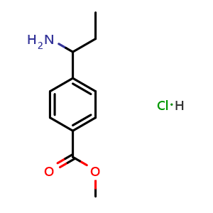 Chemical structure of Methyl 4-(1-aminopropyl)benzoate hydrochloride , CAS 1196046-98-6, AChemBlock U110359