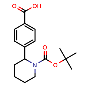 Chemical structure of 4-(1-(Tert-butoxycarbonyl)piperidin-2-yl)benzoic acid , CAS 908334-23-6, AChemBlock U110362