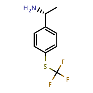 Chemical structure of (1R)-1-[4-(trifluoromethylthio)phenyl]ethylamine , CAS 1228569-53-6, AChemBlock U110365