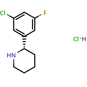 Chemical structure of (2S)-2-(5-chloro-3-fluorophenyl)piperidine hydrochloride , CAS 2566240-48-8, AChemBlock U110371