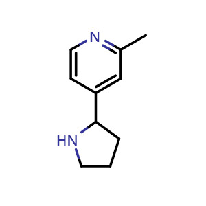 Chemical structure of 2-Methyl-4-(2-pyrrolidinyl)pyridine , CAS 1256805-56-7, AChemBlock U110373