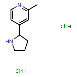 Chemical structure of 2-Methyl-4-(2-pyrrolidinyl)pyridine dihydrochloride , CAS 2703756-93-6, AChemBlock U110374