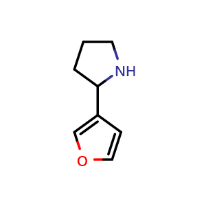 Chemical structure of 2-Furan-3-yl-pyrrolidine , CAS 383127-25-1, AChemBlock U110387