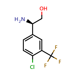 Chemical structure of (2R)-2-amino-2-[4-chloro-3-(trifluoromethyl)phenyl]ethan-1-ol , CAS 1213168-06-9, AChemBlock U110390