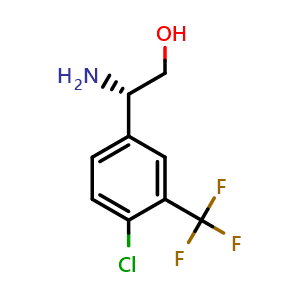 Chemical structure of (2S)-2-amino-2-[4-chloro-3-(trifluoromethyl)phenyl]ethan-1-ol , CAS 1213059-76-7, AChemBlock U110391