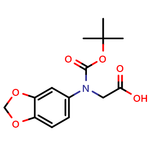 Chemical structure of (R)-benzo[1,3]dioxol-5-yl-tert-butoxycarbonylamino-acetic acid , CAS 73101-12-9, AChemBlock U110395