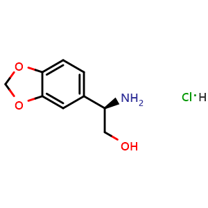 Chemical structure of 2-(2H-benzo[3,4-d]1,3-dioxolen-5-yl)(2R)-2-aminoethan-1-ol hydrochloride , CAS 2703745-59-7, AChemBlock U110396