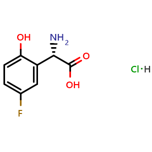 Chemical structure of (2S)-2-amino-2-(5-fluoro-2-hydroxyphenyl)acetic acid hydrochloride , CAS 2241594-44-3, AChemBlock U110405