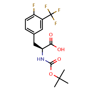 Chemical structure of (S)-2-((tert-butoxycarbonyl)amino)-3-(4-fluoro-3-(trifluoromethyl)phenyl)propanoic acid , CAS 2136115-23-4, AChemBlock U110411
