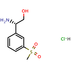 Chemical structure of 3-((1S)-1-amino-2-hydroxyethyl)-1-(methylsulfonyl)benzene hydrochloride , CAS 2554776-05-3, AChemBlock U110424