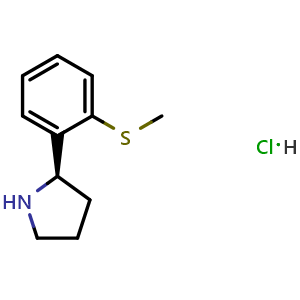 Chemical structure of 1-((2R)pyrrolidin-2-yl)-2-methylthiobenzene hydrochloride , CAS 2708343-05-7, AChemBlock U110427