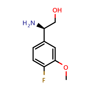 Chemical structure of (2R)-2-amino-2-(4-fluoro-3-methoxyphenyl)ethan-1-ol , CAS 1213004-13-7, AChemBlock U110432