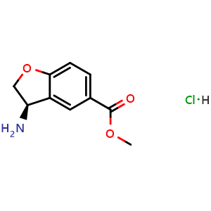 Chemical structure of (R)-methyl 3-amino-2,3-dihydrobenzofuran-5-carboxylate hydrochloride , CAS 2241594-15-8, AChemBlock U110444