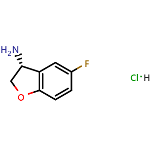 Chemical structure of (3R)-5-fluoro-2,3-dihydro-1-benzofuran-3-amine hydrochloride , CAS 2055848-82-1, AChemBlock U110449