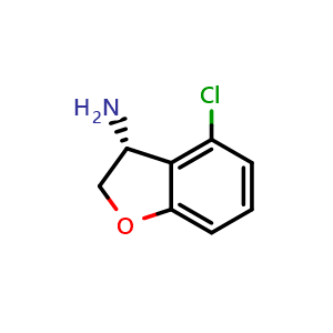 Chemical structure of (3R)-4-chloro-2,3-dihydrobenzo[b]furan-3-ylamine , CAS 1213308-56-5, AChemBlock U110466