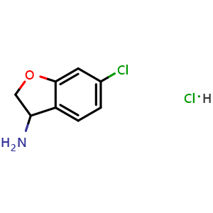 Chemical structure of 6-Chloro-2,3-dihydro-benzofuran-3-ylamine hydrochloride , CAS 1384265-38-6, AChemBlock U110468