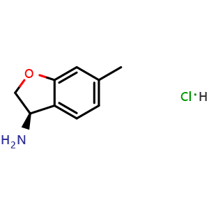 Chemical structure of (3R)-6-methyl-2,3-dihydrobenzo[b]furan-3-ylamine hydrochloride , CAS 2177263-68-0, AChemBlock U110475