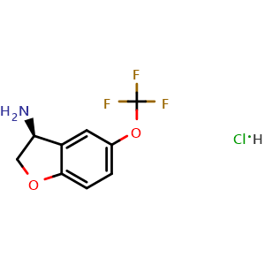 Chemical structure of (3S)-5-(trifluoromethoxy)-2,3-dihydrobenzo[b]furan-3-ylamine hydrochloride , CAS 2177264-44-5, AChemBlock U110478