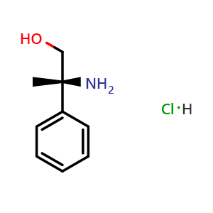 Chemical structure of (2R)-2-amino-2-phenyl-propan-1-ol hydrochloride , CAS 31917-23-4, AChemBlock U110480