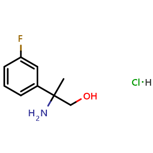 Chemical structure of 2-Amino-2-(3-fluorophenyl)propan-1-ol hydrochloride , CAS 2135336-87-5, AChemBlock U110481