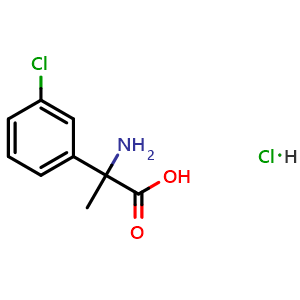 Chemical structure of 2-Amino-2-(3-chlorophenyl)propanoic acid-hydrochloride , CAS 1810069-93-2, AChemBlock U110485