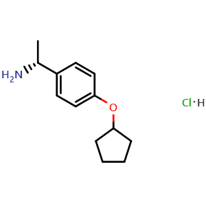 Chemical structure of (1R)-1-(4-cyclopentyloxyphenyl)ethylamine hydrochloride , CAS 2565792-88-1, AChemBlock U110503